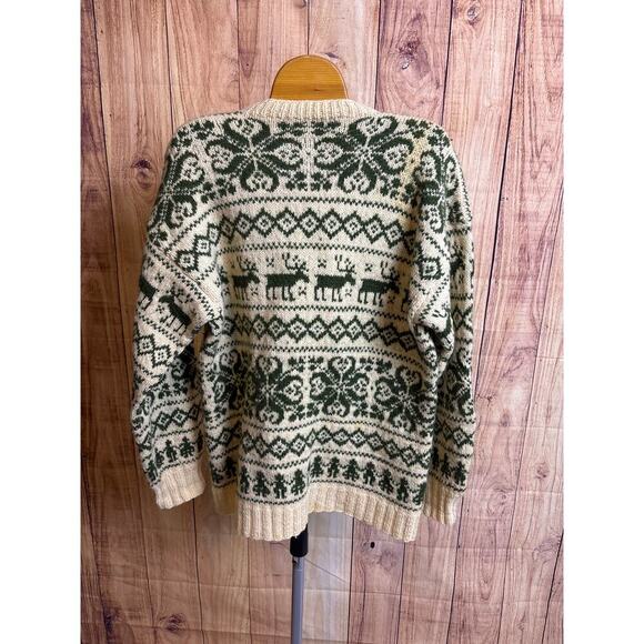 Wool 100% Knit Cardigan Sweater Green and Cream Women's Size M READ - Picture 6 of 8